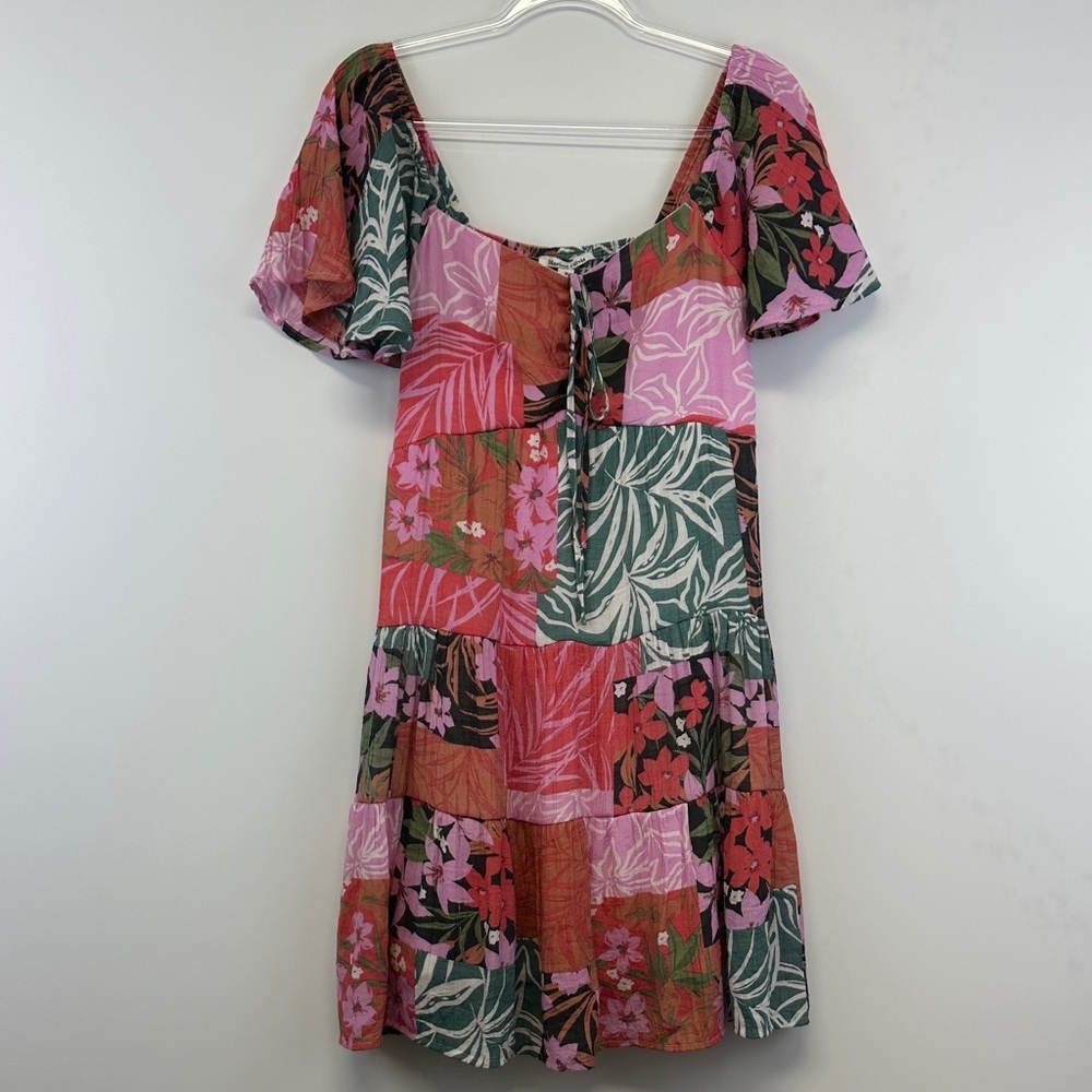 Marissa Olivia Patchwork Floral Tie Front Mini Dress Boho Cottagecore M